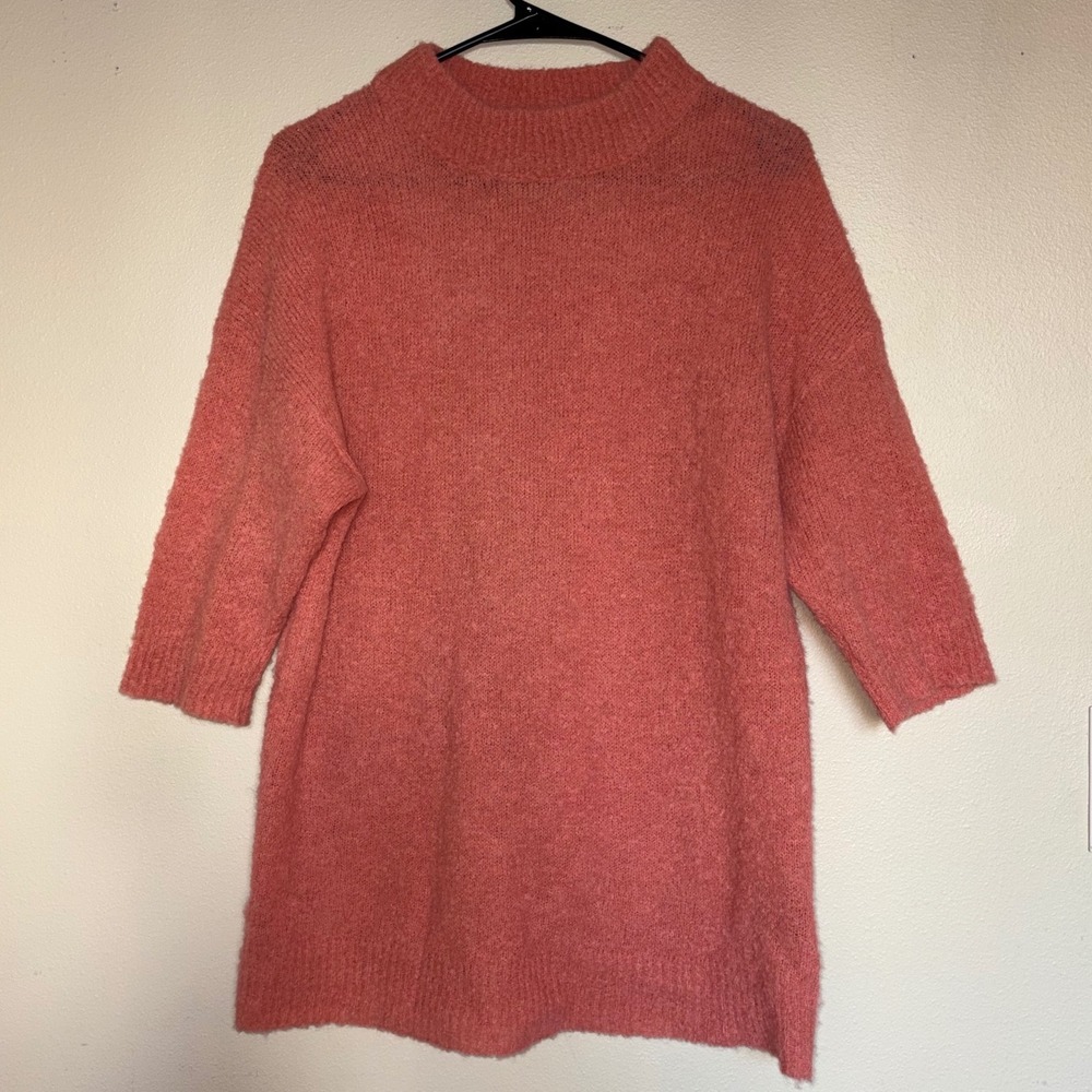 Rachel Comey Alpaca Blend Relaxed Mock Neck Fuzzy Sweater Coral Pink M